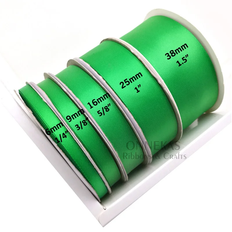 100Yards 6/9/13/16/19/25/38mm GREEN Double Sided Satin Ribbon Solid Color Silky Ribbons 100% Polyester Dense Fabric Tapes