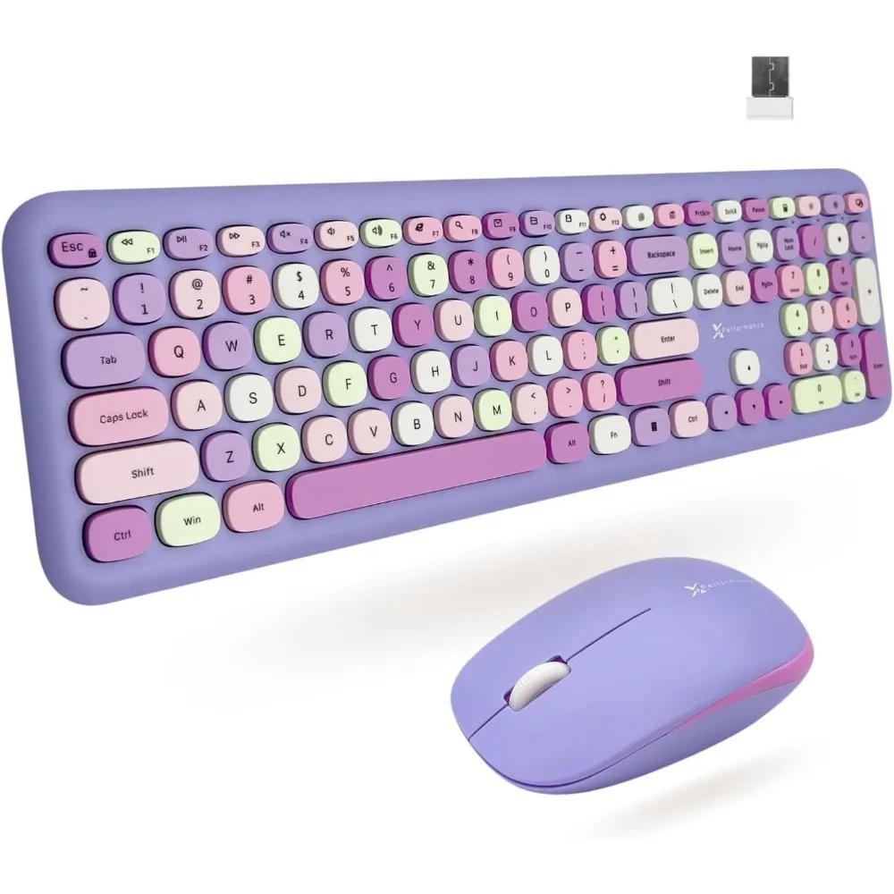 2.4G Purple Wireless Keyboard and Mouse Combo - Cute Aesthetic Typewriter for PC & Laptop - Full Size