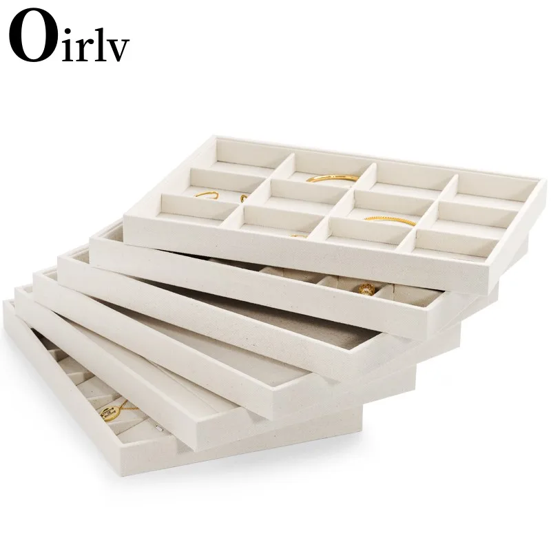 Oirlv Stackable Linen Jewelry Tray Adjustable Jewelry Storage Case for Drawer Multifunction Tray Showcase Display Organizer