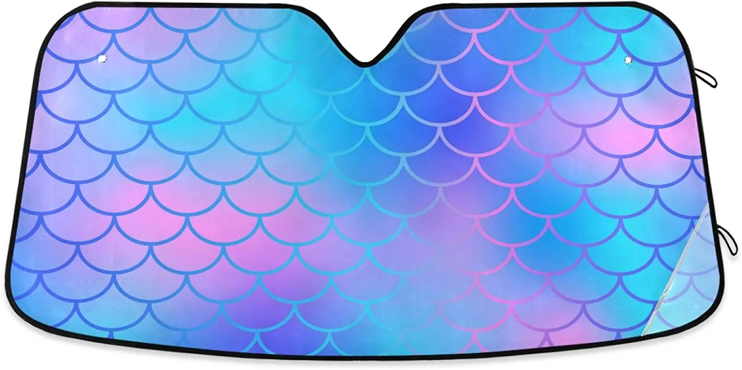 YiGee Fish Scale Mermaid Tail Car Windshield Sun Shade - Blocks UV Rays Sun Visor Protector, Sunshade to Keep Your Vehicle Cool