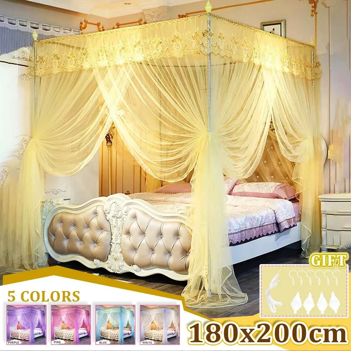 Four Corner Canopy Mosquito Net Luxury Mosquito Netting For Double Bed Mosquito Repellent Tent Insect Reject Canopy Bed Curtain