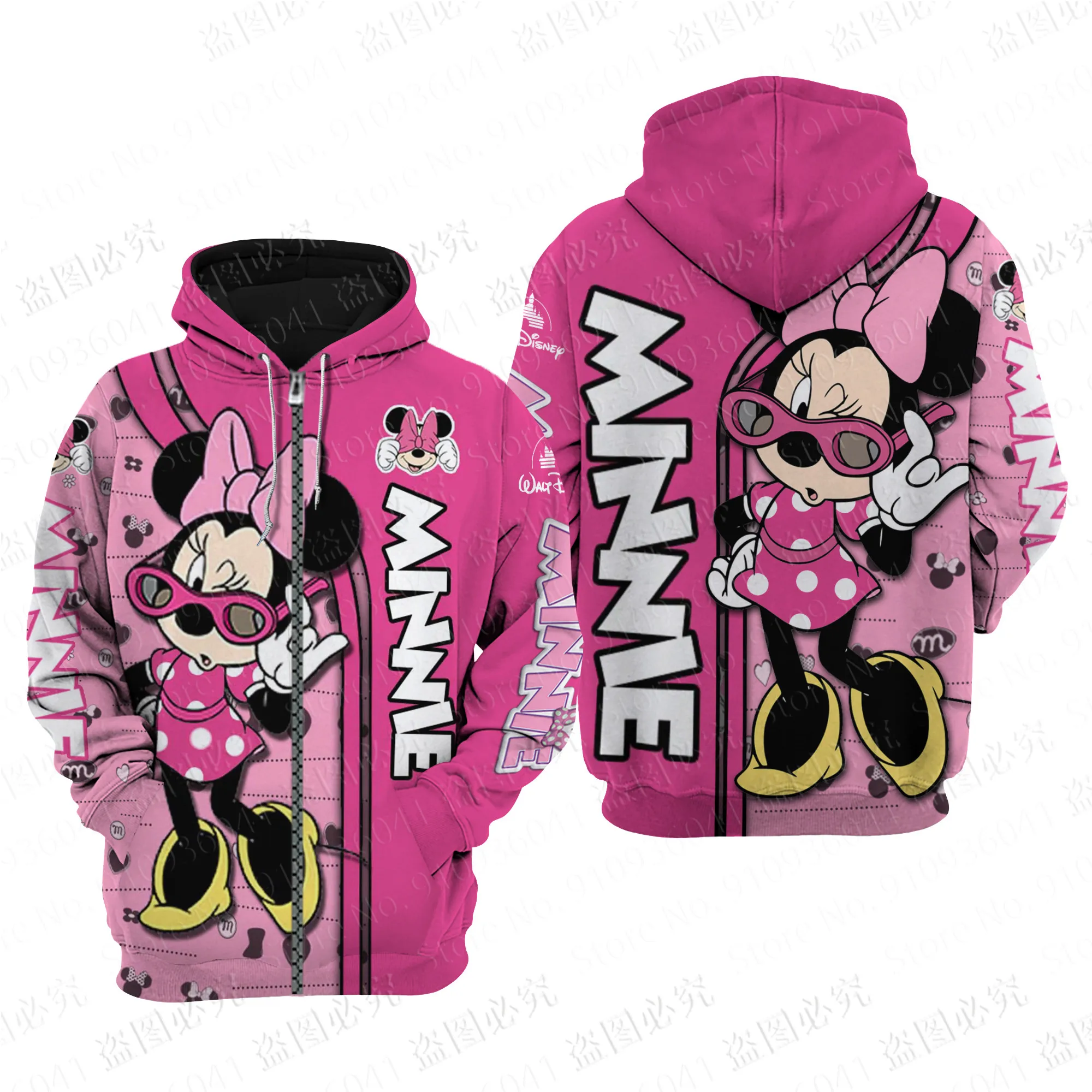 Homens e mulheres Mickey Mouse 3D Disney Imprimir Velo Zipper Hoodies, Minnie Mouse Hoodies, Roupa de criança, Pulôver Tops, Alta qualidade