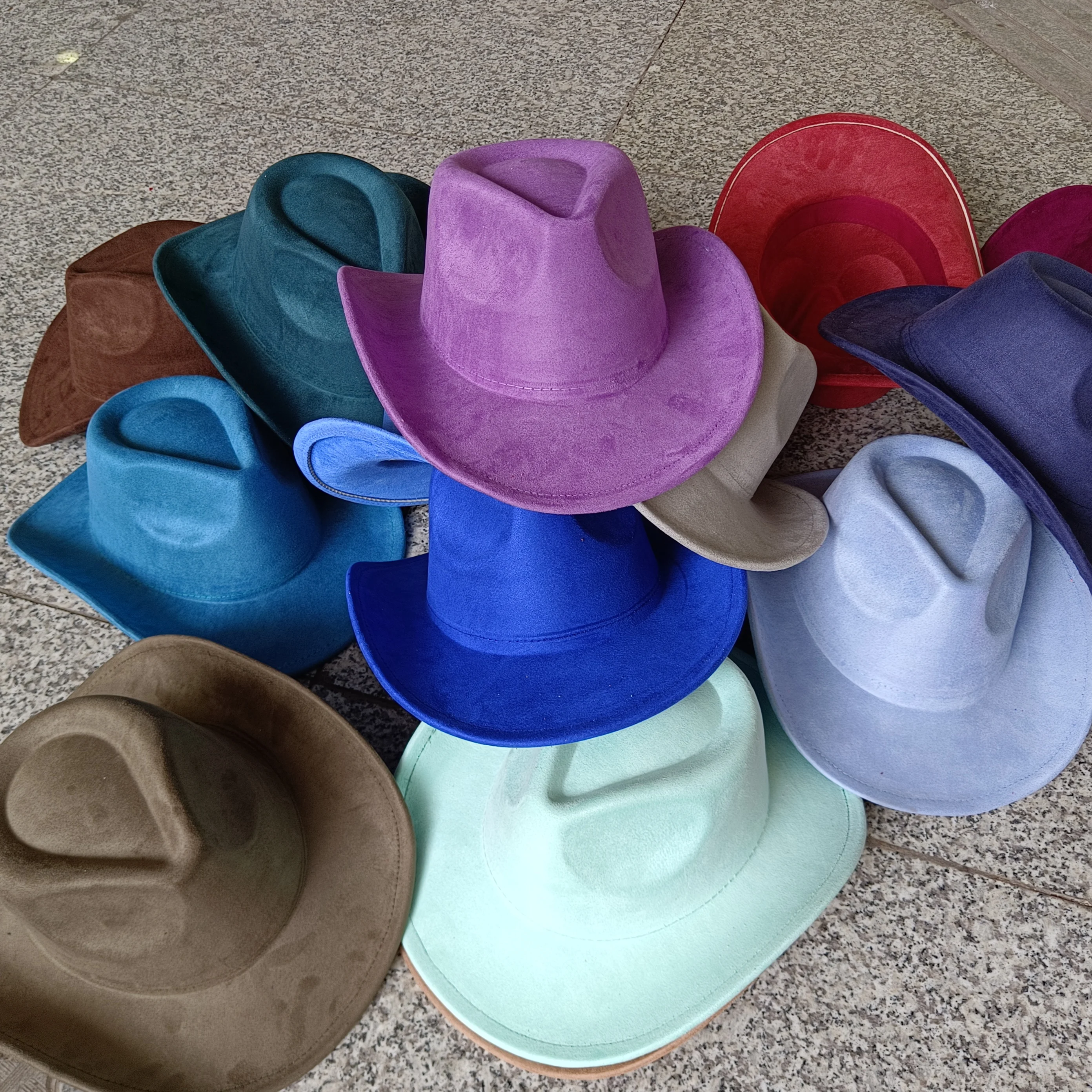 Vegan Suede Solid Color Western Cowboy Hat Curled Edge Men's and Women's Gentlemen's Hat Autumn and Winter Cowboy Hat  sombrero