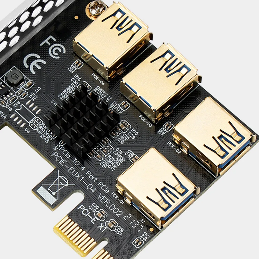 Tarjeta elevadora PCIE 1 a 4, tarjeta adaptadora PCIE 1X a 4, compatible con tarjetas gráficas de la serie 10 para Dispositivo de minería de Bitcoin