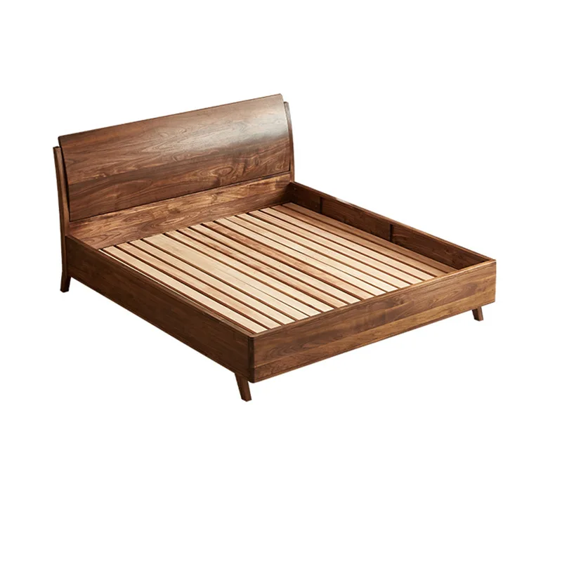 North American black walnut full solid wood bed master bedroom 1.8m double bed retro style modern simple high backrest log bed