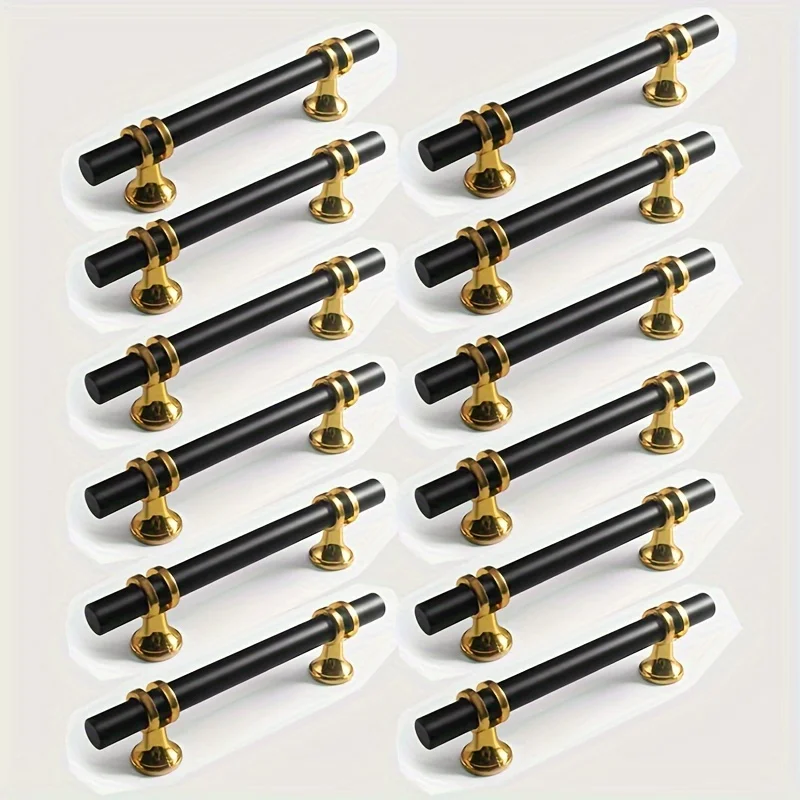 12 Stück moderne Türgriffe aus Zinklegierung in Schwarz und Gold, Küchenschrankgriffe, solide Schubladenknöpfe, modische Möbelgriffe