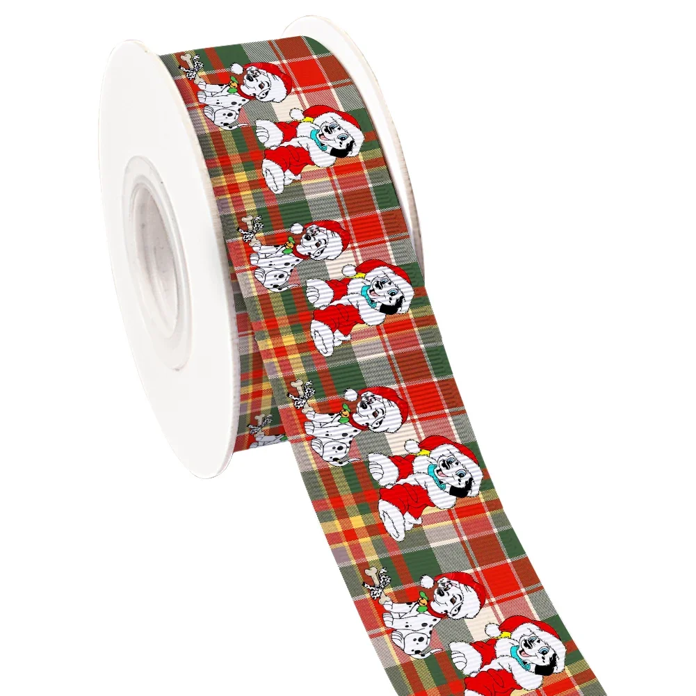 Disney 101 Dalmatians Christmas Stitch Printed Grosgrain Ribbon for Cheer Bows DIY Girl Headwear10yards