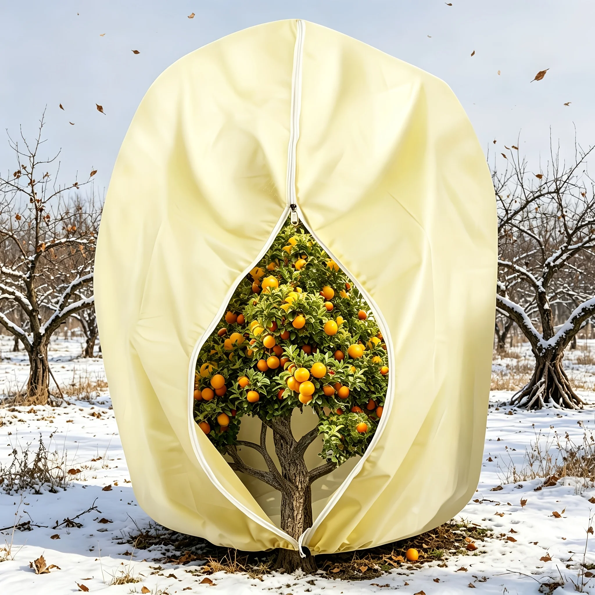 Outdoor Plant Anti-Freezing Cover with Drawstring and Zipper Design, Plant Protection Cover, Multi-Purpose Anti-Freezing Cover