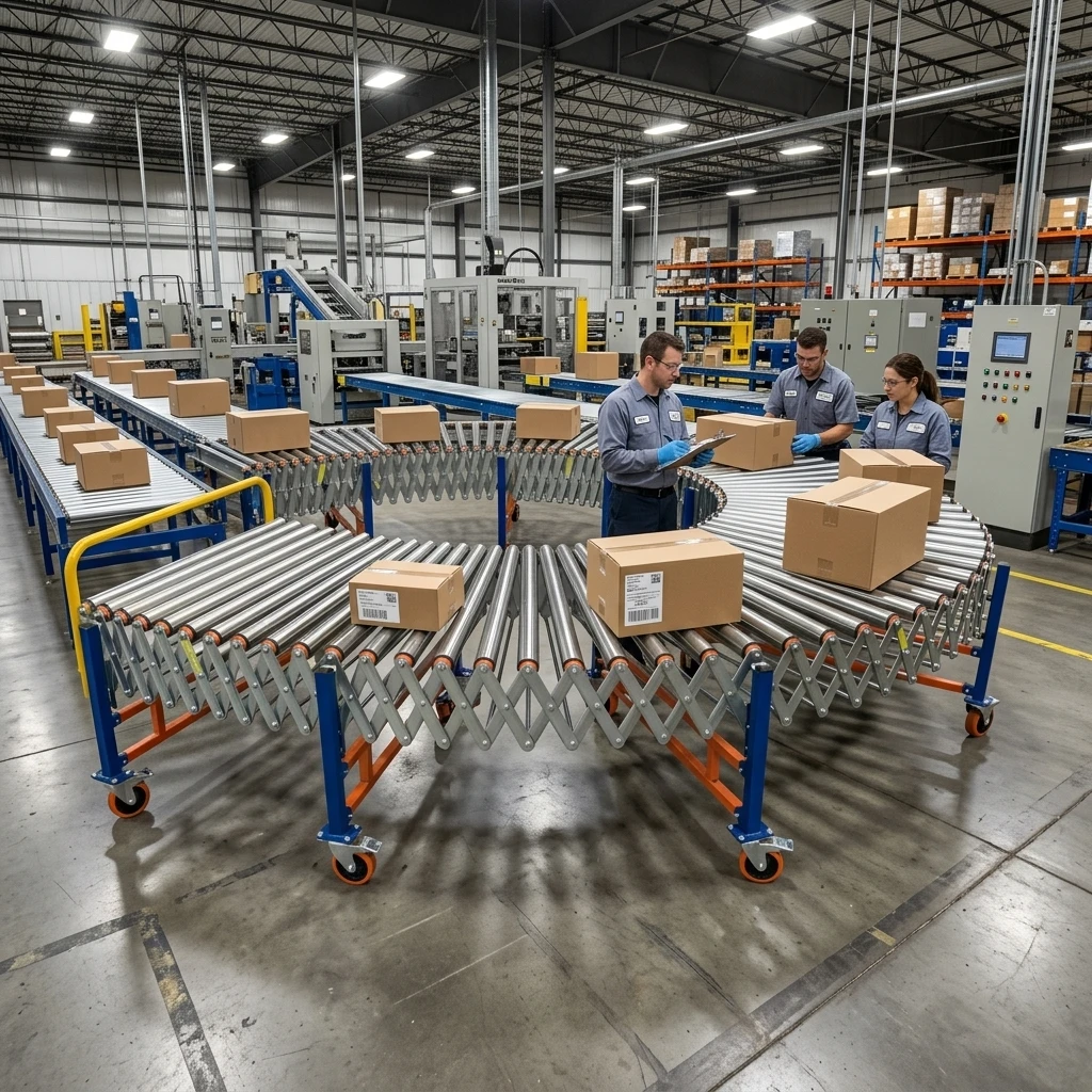 Flexible Stretchable Roller Conveyor Truck Loading Freely Pullable Multi-direction Design Warehouse Logistics Parcel Transport