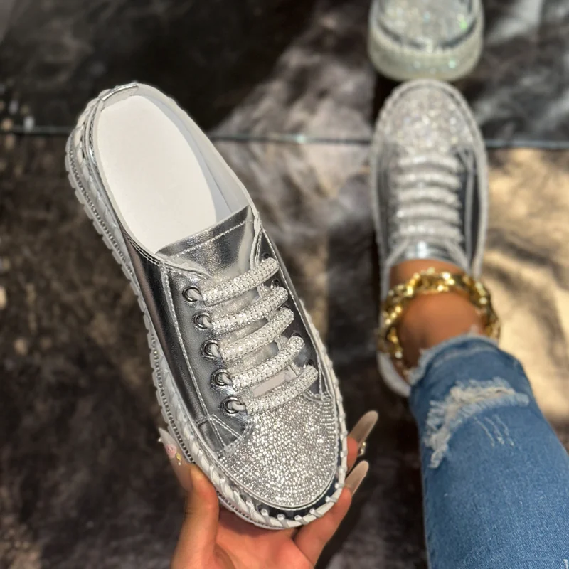 

Women's Shiny Rhinestones Luxury Shoes Four Seasons Casual Sneakers Women Stylish Leisure Outdoor Flat Bottomed Lazy Slippers