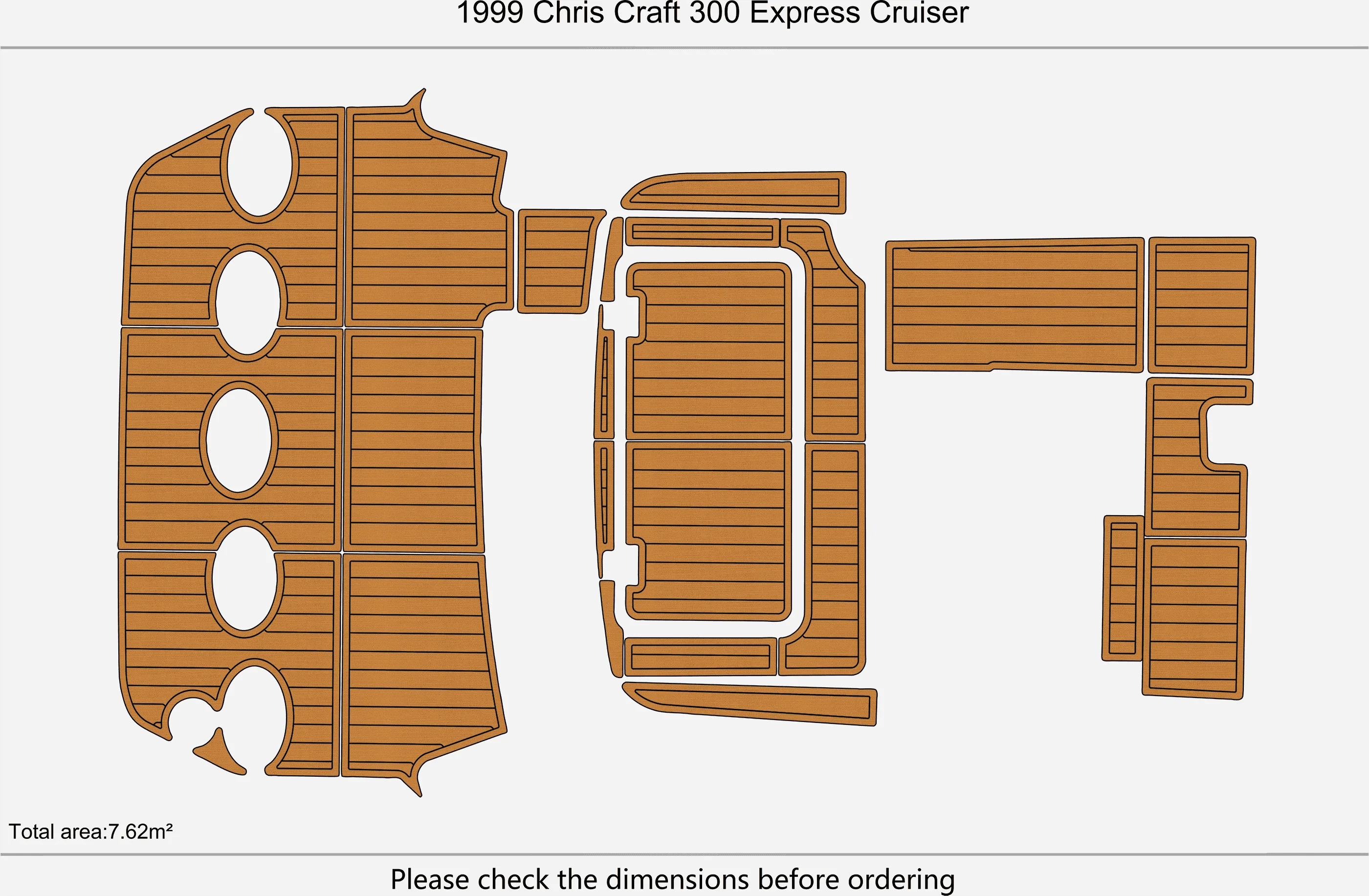 Marine Faux Teak EVA Non-Slip Mat-1999 Chris Craft 300 Express Cruiser Self-Adhesive 1/4