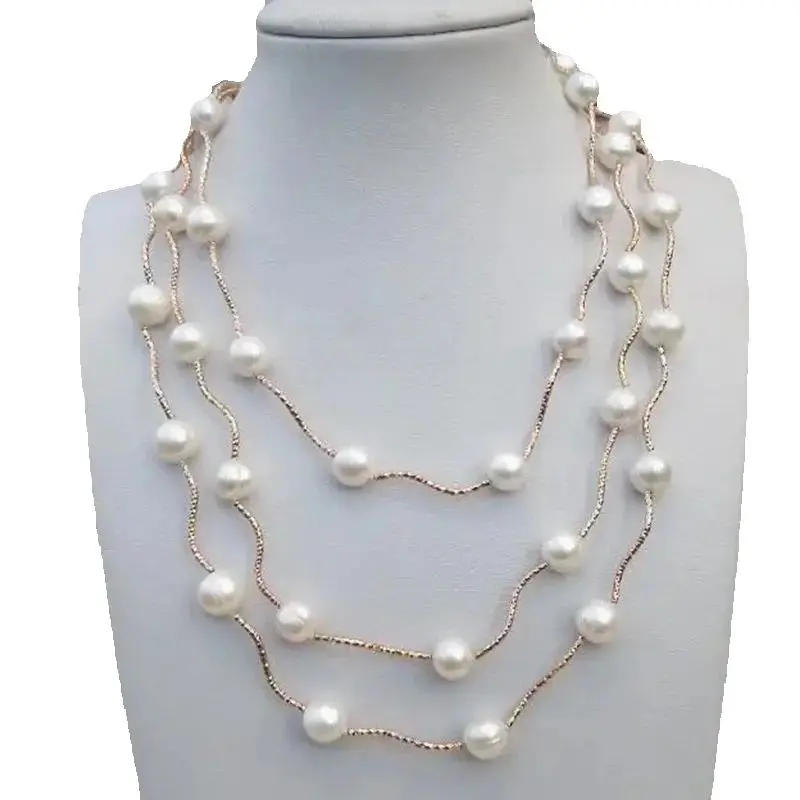 

50 Inch Aaa 9-10mm Genuine White South Sea Station Real Natural Long Pearl Necklace At Daily Party