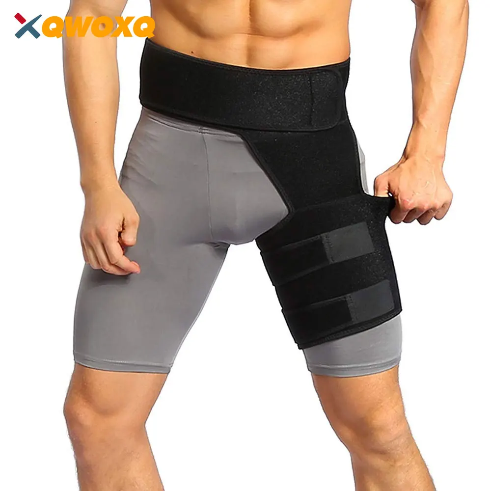 Hip Thigh Support Brace Groin Compression Wrap for Pulled Groin Sciatic Nerve Pain Hamstring Injury Recovery and Rehab Men Women