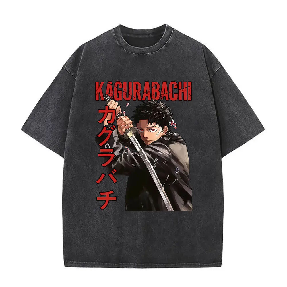 

Anime Kagurabachi Rokuhira Chihiro Vintage Washed T-shirt Men Women Casual Cotton Retro T Shirt Men's Manga Oversized T-shirts