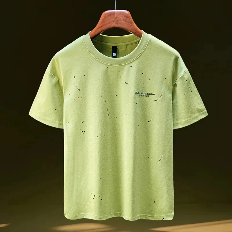 

Мужская футболка с короткими рукавами лета 2026, новая футболка с принтом в краску, модная брендовая одежда