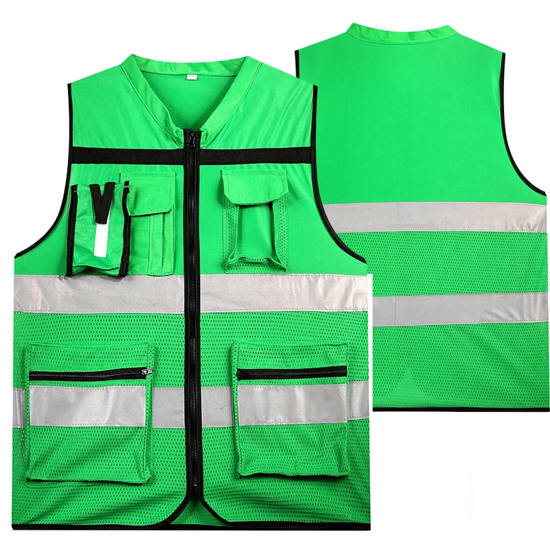 Green Safety Vest Reflective Surveryor Mesh Safety vest Jacket High visibility work wear