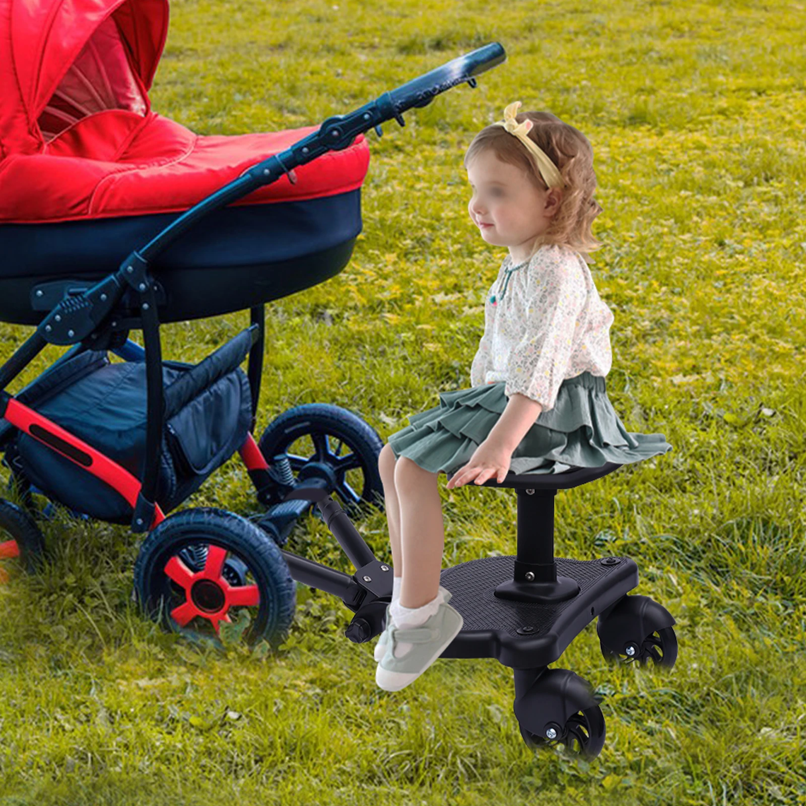 

Детская платформа-приставка для коляски со съемным сиденьем, грузоподъемность 25 кг, регулируемая и складная, для детей 3-7 лет, для стояния или сидения в движении