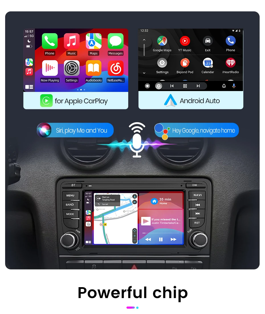 Junsun 7" Kabelloses CarPlay für Apple Android Auto Autoradio für Audi A3 8P S3 RS3 2003-2012 GPS-Navigation SWC Bluetooth FM RDS DSP IPS Touchscreen Intelligente Fahrzeugsysteme KI-Sprachsteuerung 4G WiFi 8-Kern Plug&Play Haupteinheit – Detail 19