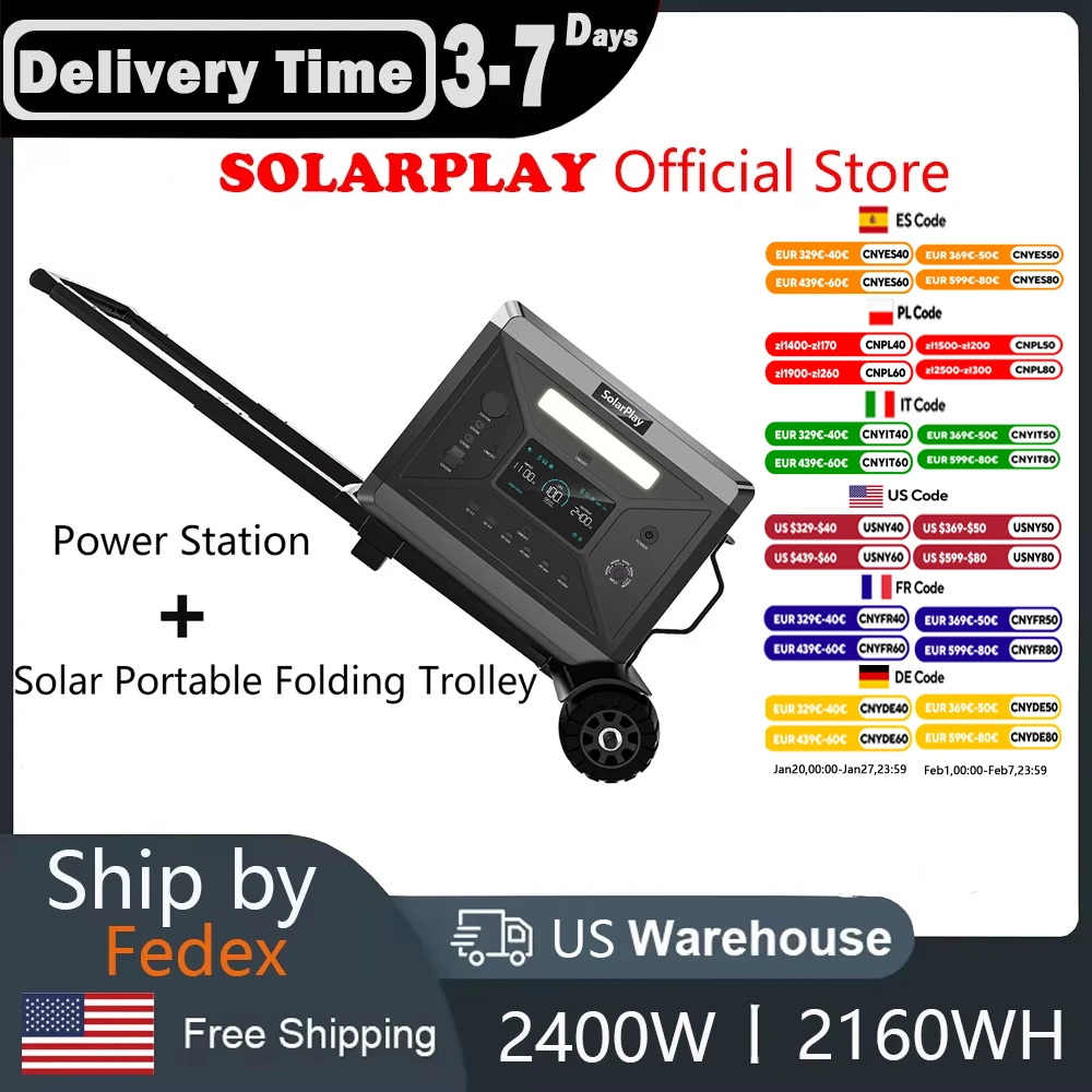 SOLARPLAY Mobile Power 220v 2400w Portable Power Station 2160WH Camping Supplies Auxiliary Battery Lifepo4 For Camping Outdoor