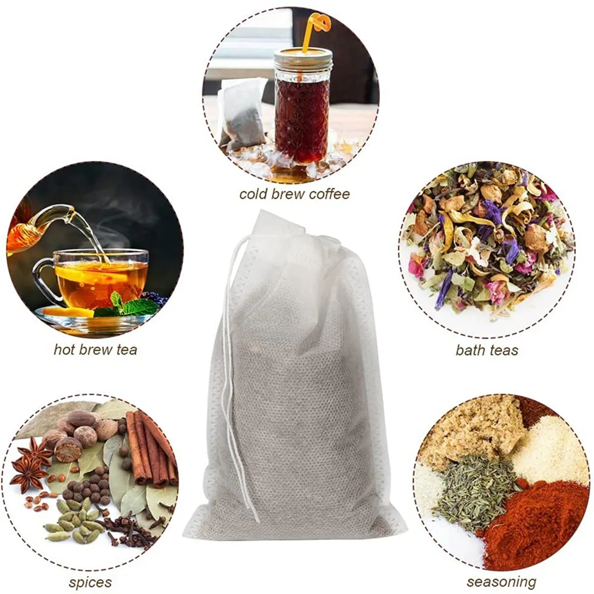 Bolsa de filtro de café desechable, bolsa de malla fina con cordón, para elaboración de cerveza en frío, sin desperfectos, 100 unidades