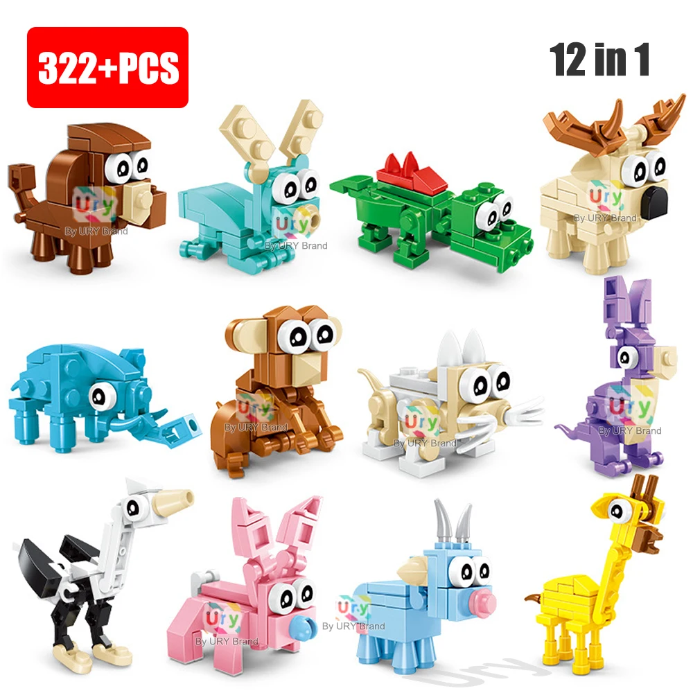 

MOC 12in1 Animals Monkey Elk Deer Goat Giraffe Elephant Ocean Marine Fish Octopus Model Set Building Block DIY Toy for Kid Gifts