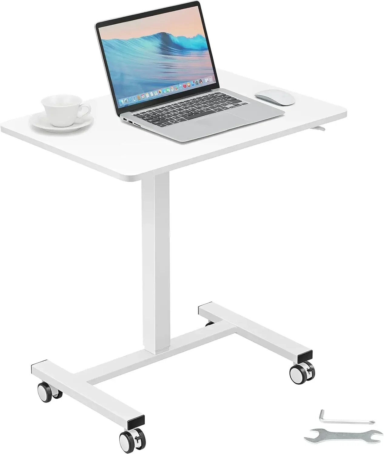 

Mobile Standing Desk, 28"-44" Gas-Spring Height Adjustable Sit-Stand Desk, 4 360° Swivel Wheels (2 Lockable)