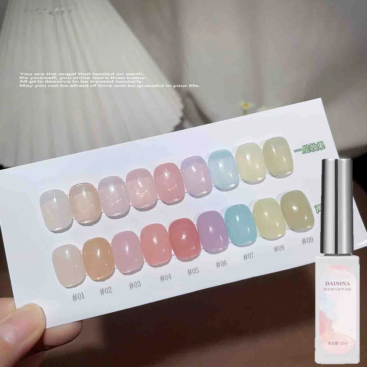 

9Pcs/Set Jelly Transparent Gel Nail Polish Nude Pink Green Skin Color Crystal Gel Varnish Nail Art Gel Lacquer for Manicure