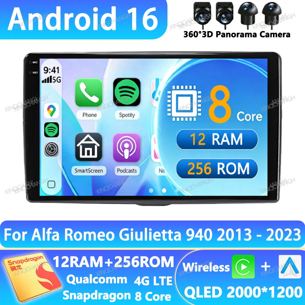 Android 16 Car Radio For Alfa Romeo Giulietta 940 2013 - 2023 Navigation 2DIN Multimedia Video Player Head Unit 4G LTE 5G WIFI