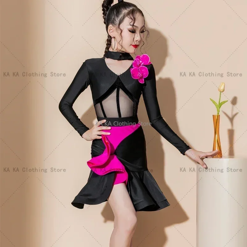 Tango Rumba Latin Dance Dresses Girls Latin Dance Dress Kids Ballroom Competition Dress Practice Stage Performance Costume