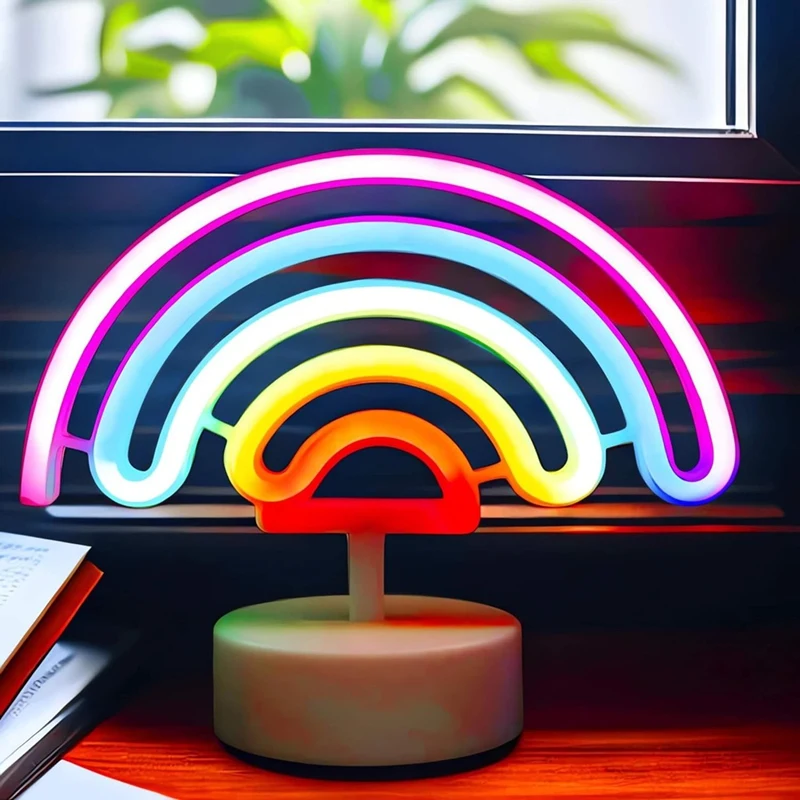 USB ou bateria operado arco-íris Neon Sign Lamp, LED Night Light, Decoração do quarto