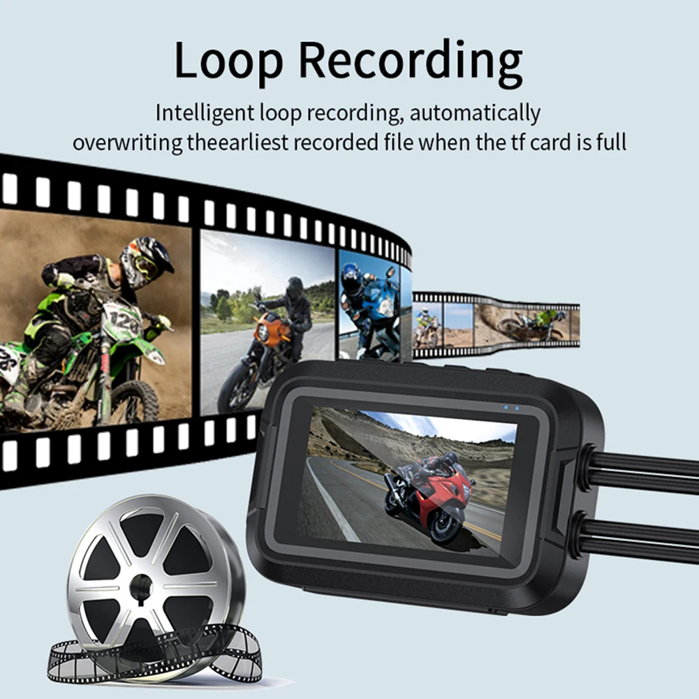 HD 1080P Motorbike Video Camera Parking Monitor Front Rear View Dual Lens Dash Cam Loop Recording 150 Degree View Angle WiFi GPS