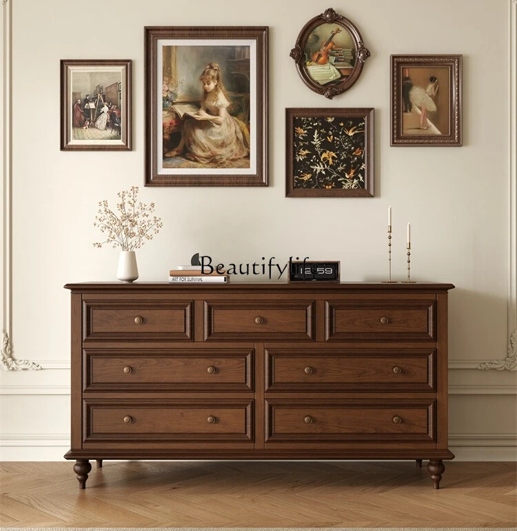 

American retro solid wood chest storage wall storage drawer cabinet