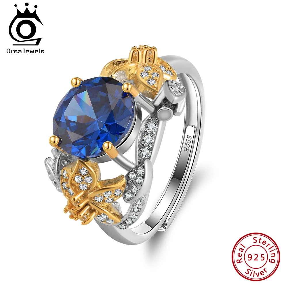 

ORSA JEWELS Round Sapphire Rings for Women Trendy Silver 925 Fine Jewelry with Gemstones Flower Shaped Engagement Gifts LZR22