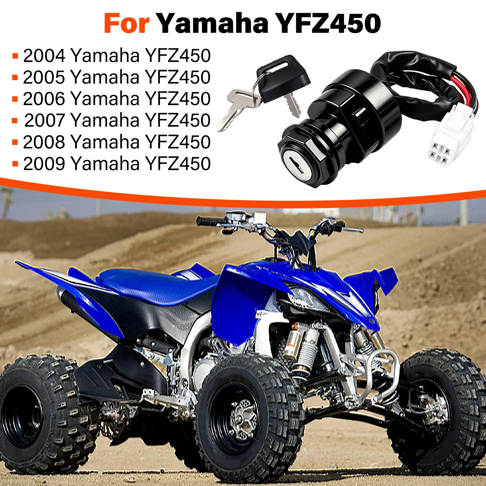 Ignition Key Switch for Yamaha Wolverine Grizzly Kodiak YFZ450 YFM400 YFM450 YFM45 YFZ YFM 400 450 5ND-82510-00  5TG-82510-02