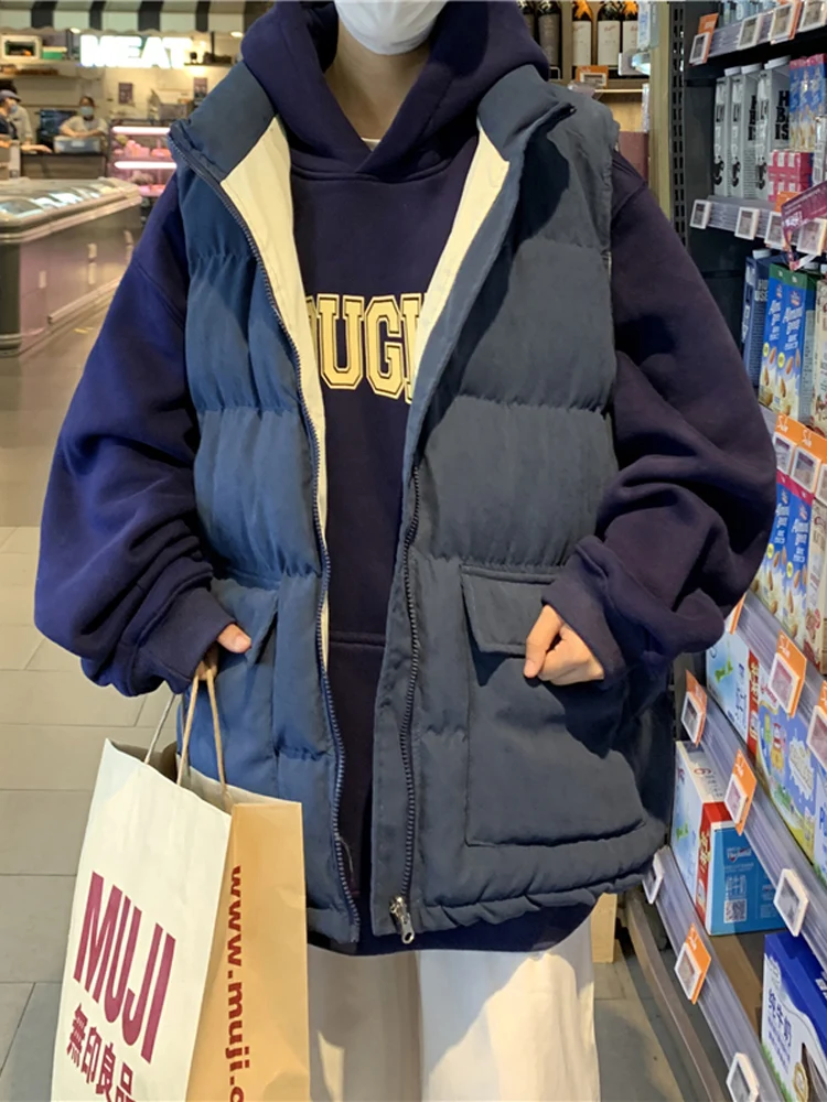 

Thiened down Cotton Vest Men's Winter Jaet Outerwear Youth Faion Casual Sle Pure Color Loose Fit Outerwear