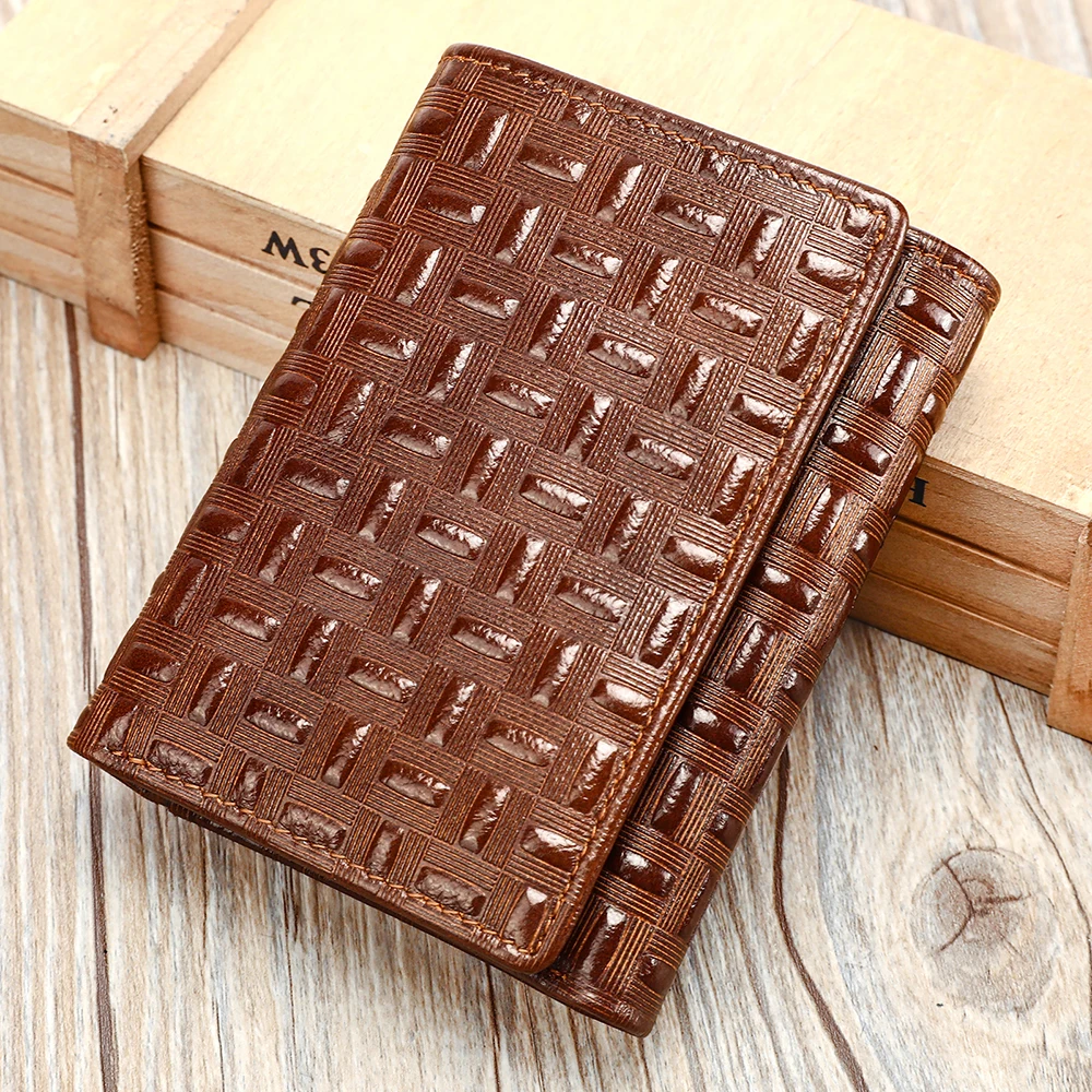 RFID Luxury Cowhide Short Wallet Men's Premium Retro Leather Anti-Theft Card Bag Men's Leather Multi-Card Wallet Purse