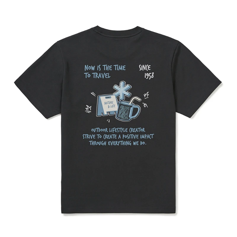 Coreano Snowpeak Estate Nuova Stampa Outdoor Camping Leisure T-shirt a maniche corte in puro cotone per il tempo libero Vacanze unisex