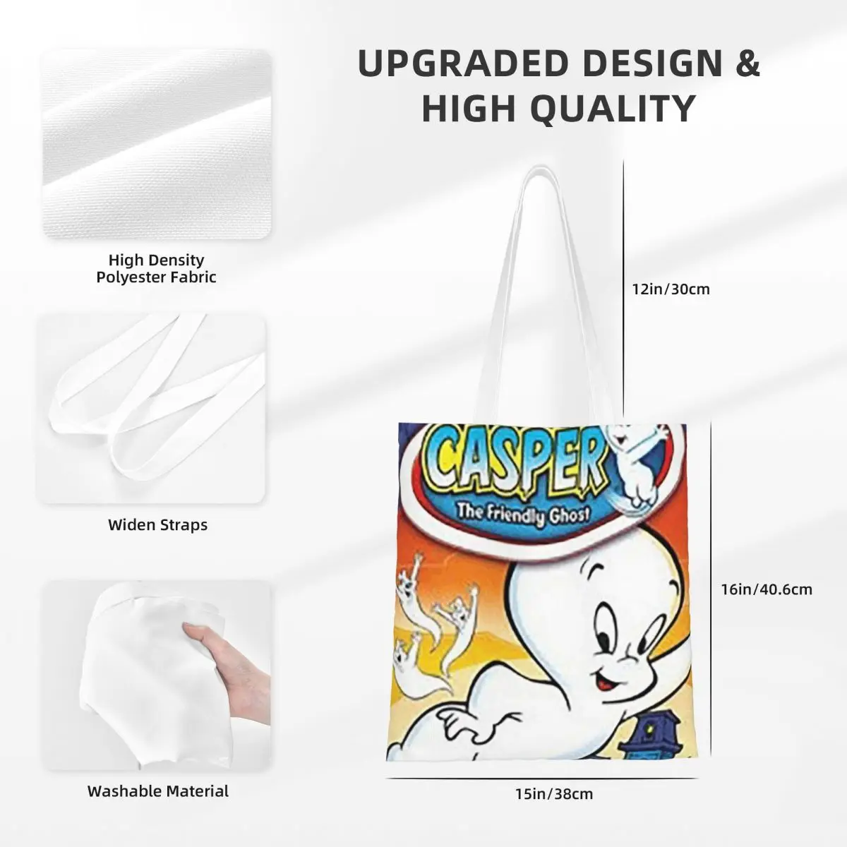 The Friendly Ghost Casper Shopping Bags Girls Canvas The Tote Bag Reusable Women Shoulder Tote Travel Handbag