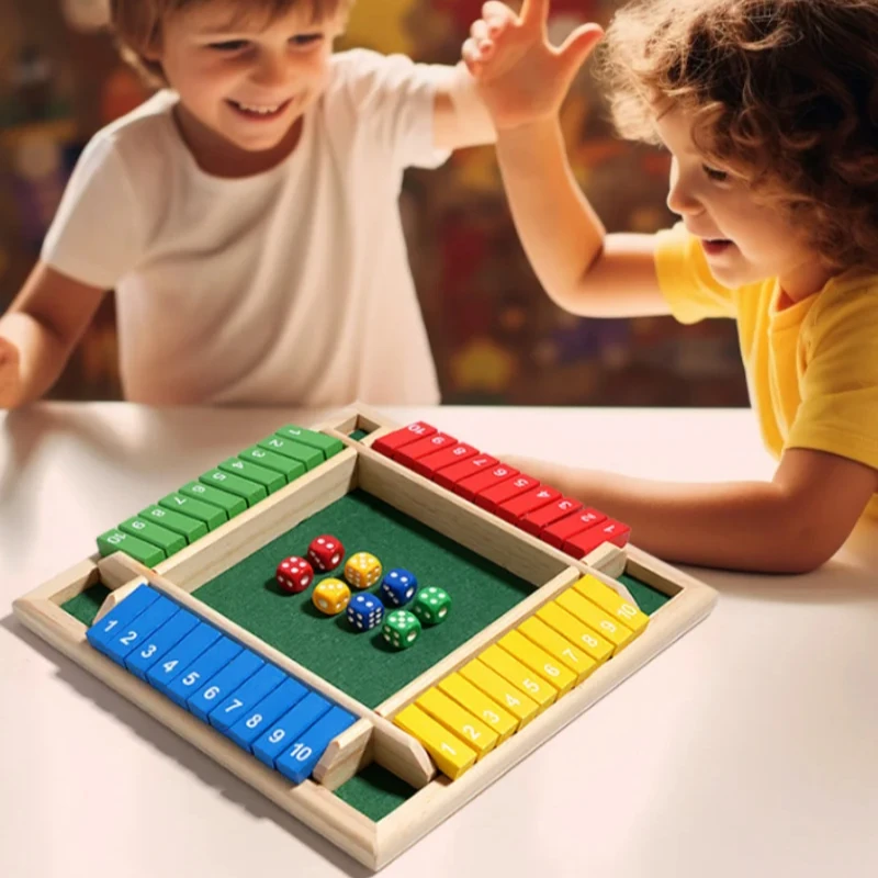 Arithmetic Dice Board Game Four-Sided Flip Card Games Box Dice Toys Wooden Flaps Dices 4 Players Party Number Game Board Games