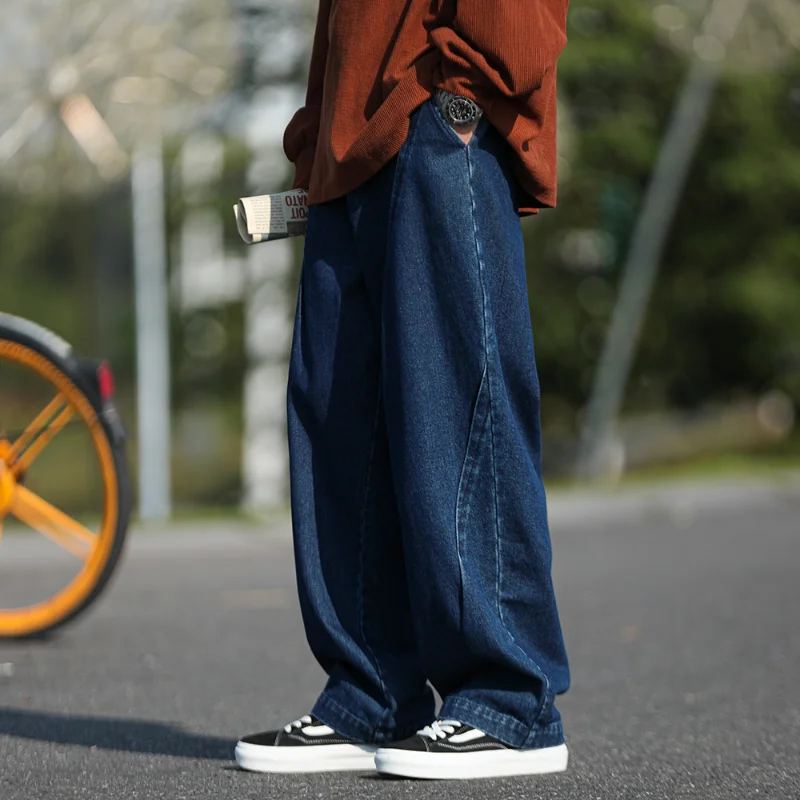 Jean coréen ample bleu noir pour hommes, mode de rue Hip-hop surdimensionné Baggy pantalon droit polyvalent pantalon décontracté