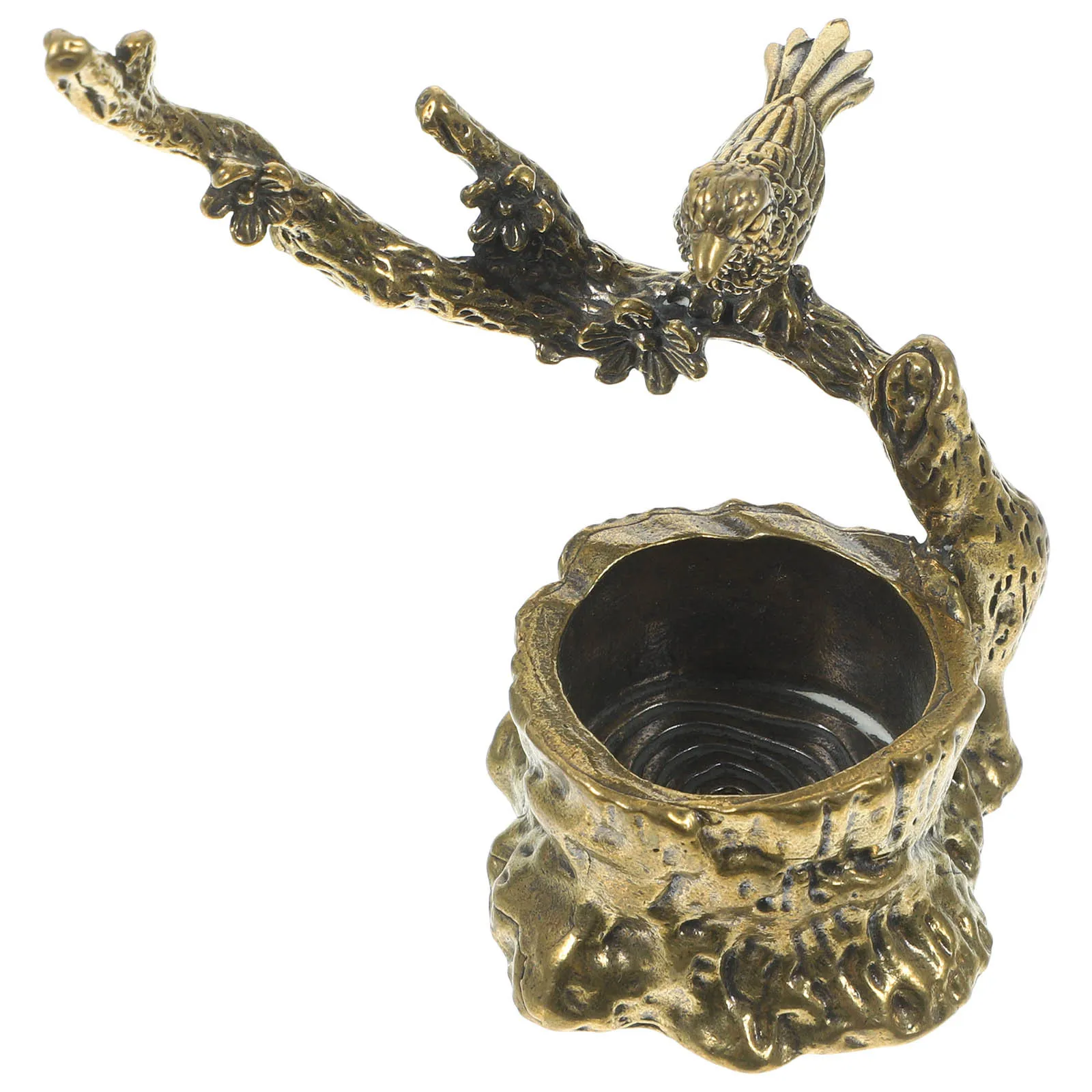 

Copper Craft Bird on Branch Ink Dish Miniature Statue Vintage Desktop Decor Creative Copper Ornament Metal Bird Figurine