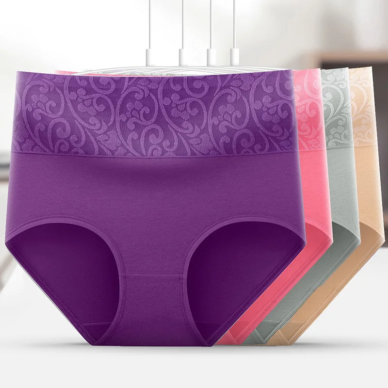 1pcs Cotton Brief Women Solid Panties Girl High Waist Comfort Underpant Lady Plus Size Underwear Female Jacquard Ventilate Panty