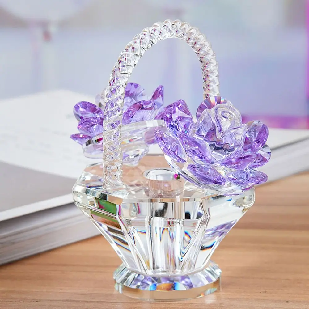 Blue/Green/Red/Pink/Purple Crystal Flower Basket Decoration 3.3*3.1 Inch Crystal Tabletop Decoration Decorative Ornaments