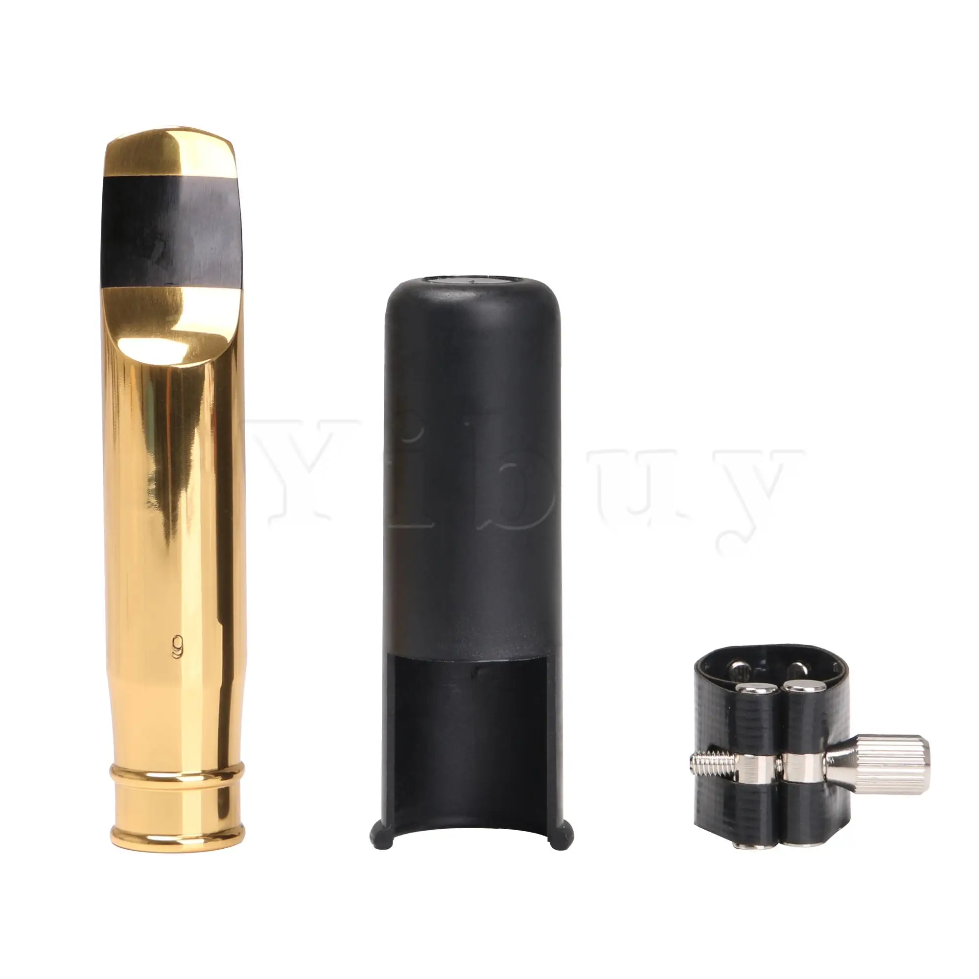 Yibuy 5 Set of Professional Gold-Plating Tenor Sax Mouthpiece 9# Golden W/PU Leather Cap