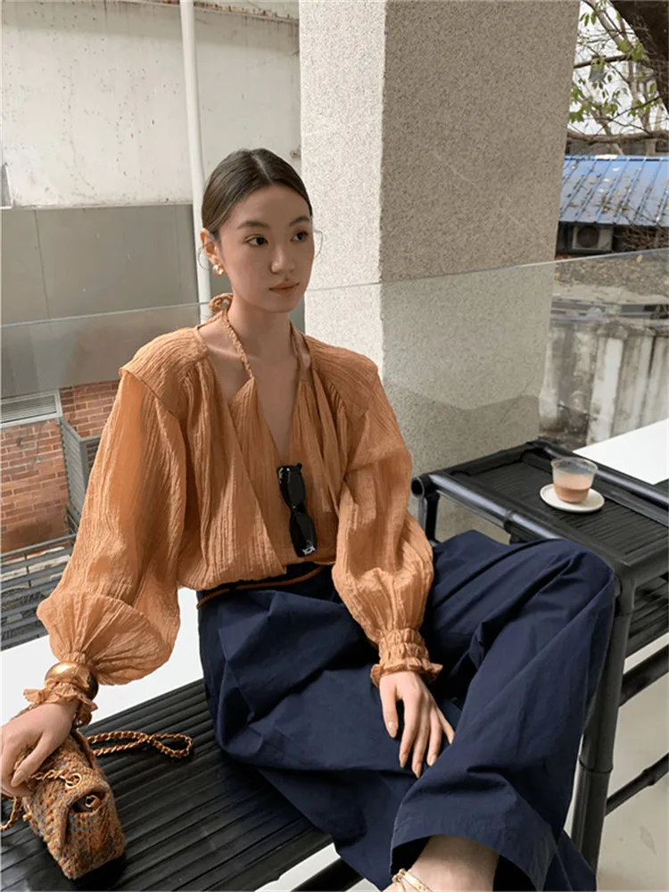 

Trendy Neline Women's irt Korean Sle Loose Fit UV Protection Long Sve V-Ne Pure Color Casual Faion Spring 2026