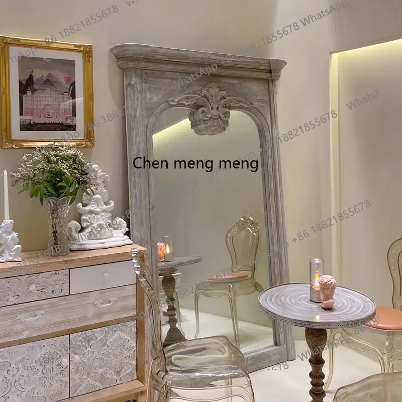 European Retro Store Check-in Vintage Floor-standing American Carved Dressing Wall-mounted Fitting Mirror
