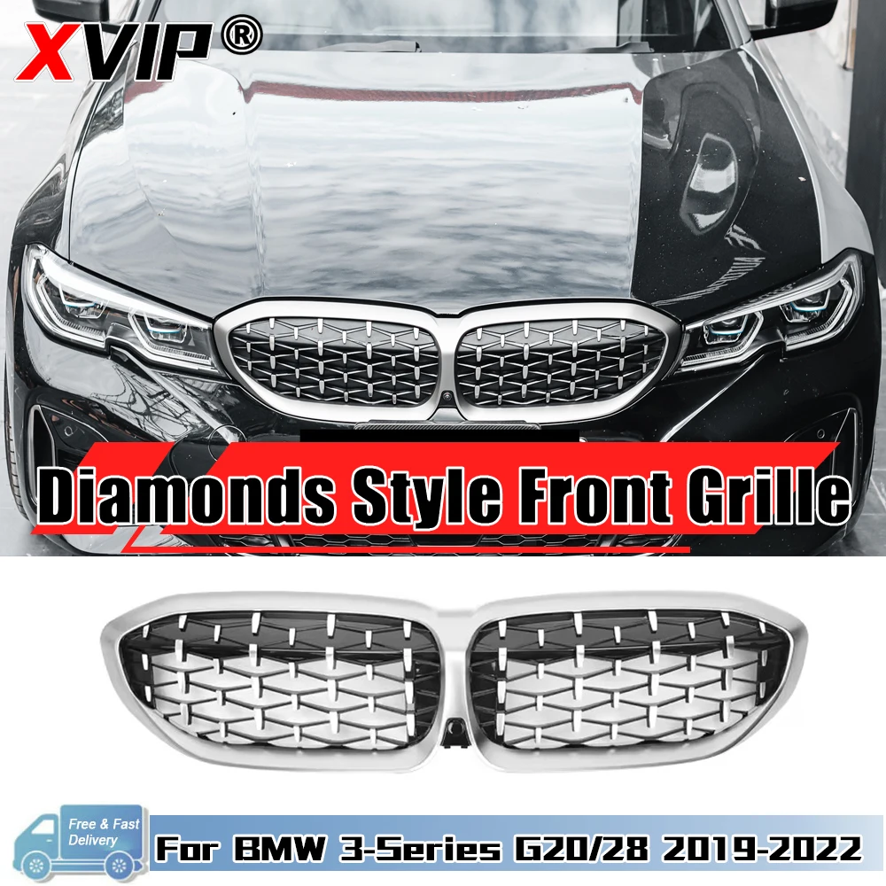 XVIP Gloss Black Diamonds Style Front Kidney Grill Grille For BMW G20/G21 2019-2022 330i M340i Chrome Silver M Sport Grille