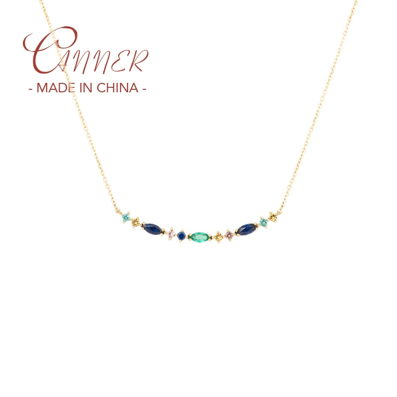 CANNER Multilayer Chain Necklace 925 Sterling Silver Collares Mujer Elegant Rainbow Color Oval Zircon Necklace for Women