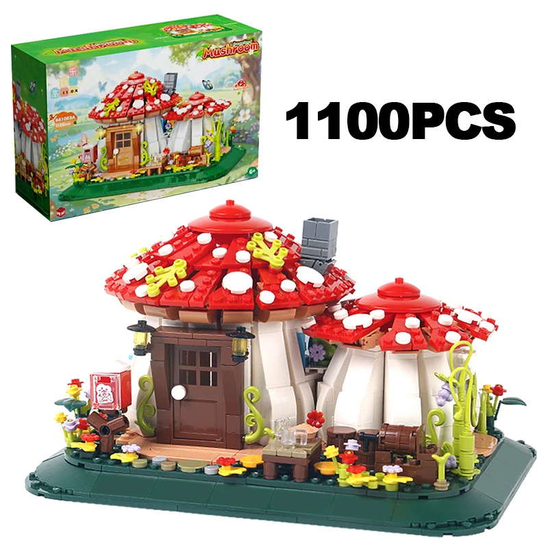 1100 個おとぎ話キノコハウスビルディングブロック村建築マイクロミニ組み立てるレンガストーリーおもちゃクリスマスガールギフト