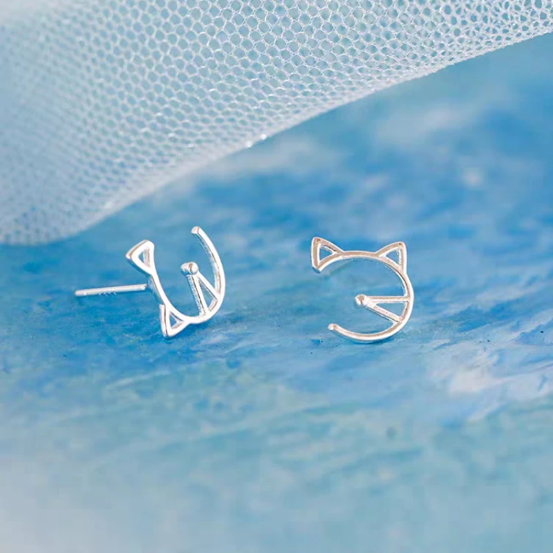 

Серьги-гвоздики из чистого серебра 925, модные полые серьги в форме кошки, изысканные, нежные, новые простые серьги в корейском стиле для женщин